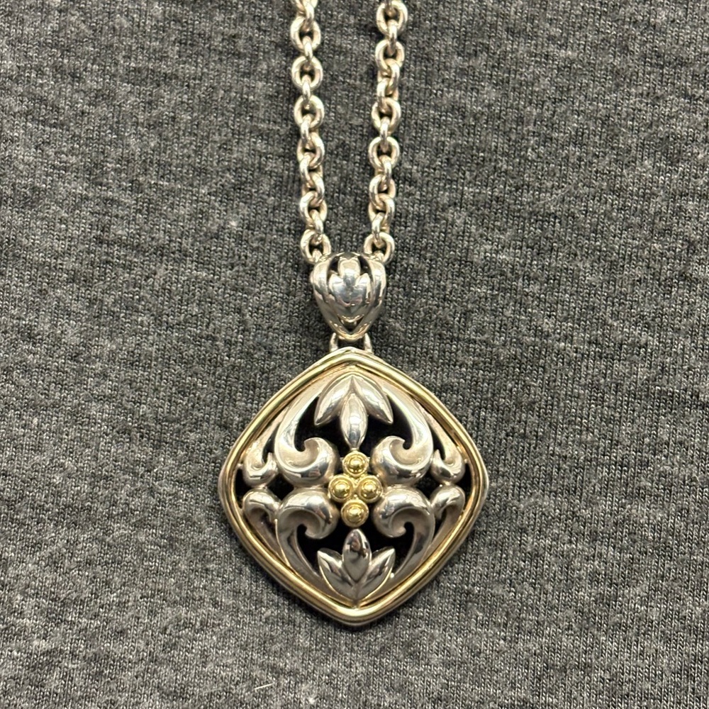 Charles Krypell Square Ivy Sterling and 18k Gold pendant necklace